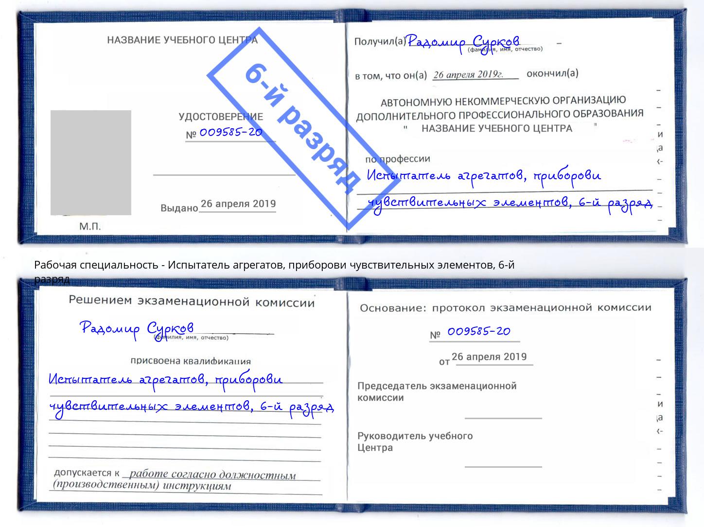 корочка 6-й разряд Испытатель агрегатов, приборови чувствительных элементов Россошь