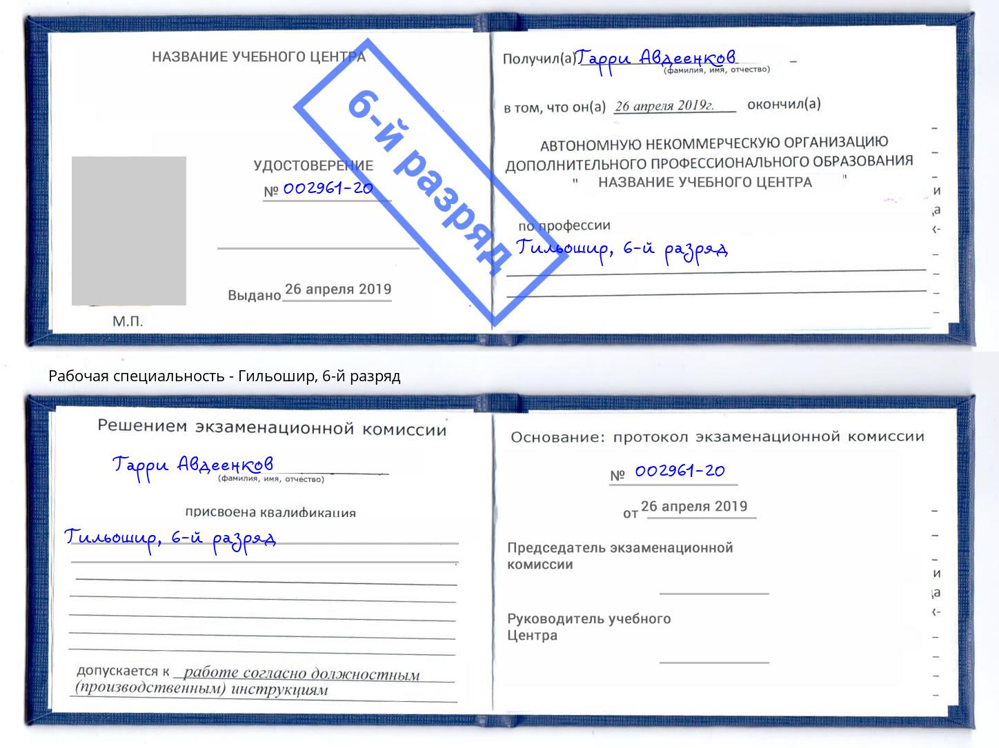 корочка 6-й разряд Гильошир Россошь