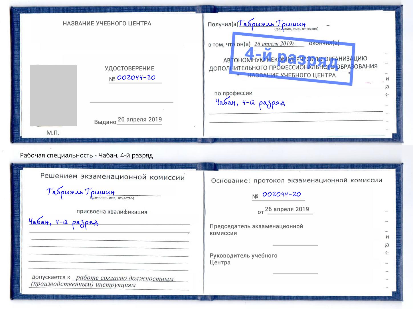 корочка 4-й разряд Чабан Россошь