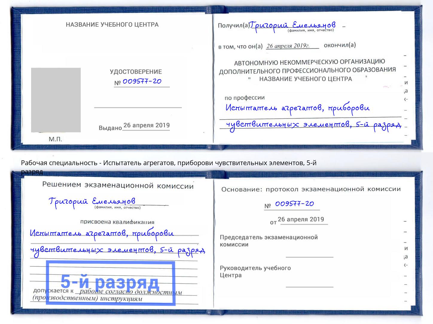 корочка 5-й разряд Испытатель агрегатов, приборови чувствительных элементов Россошь