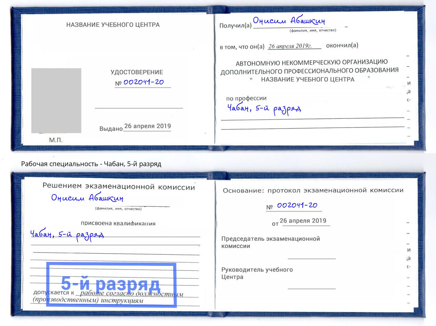 корочка 5-й разряд Чабан Россошь