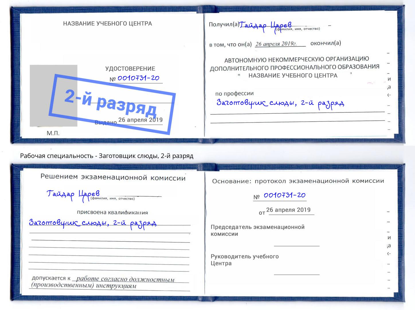 корочка 2-й разряд Заготовщик слюды Россошь
