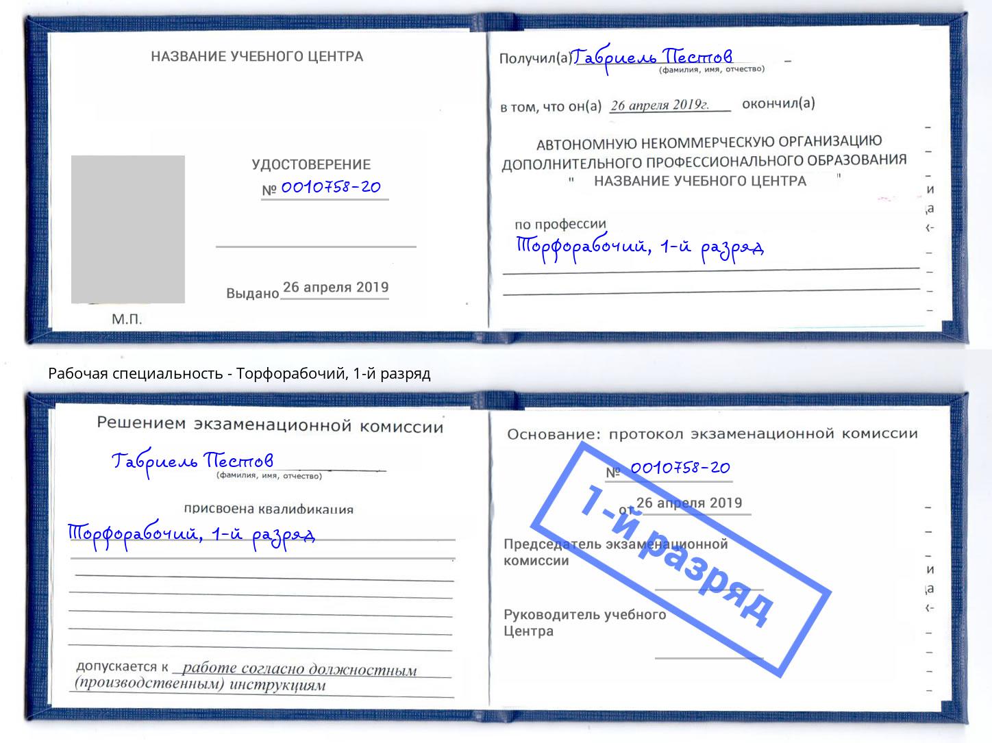корочка 1-й разряд Торфорабочий Россошь