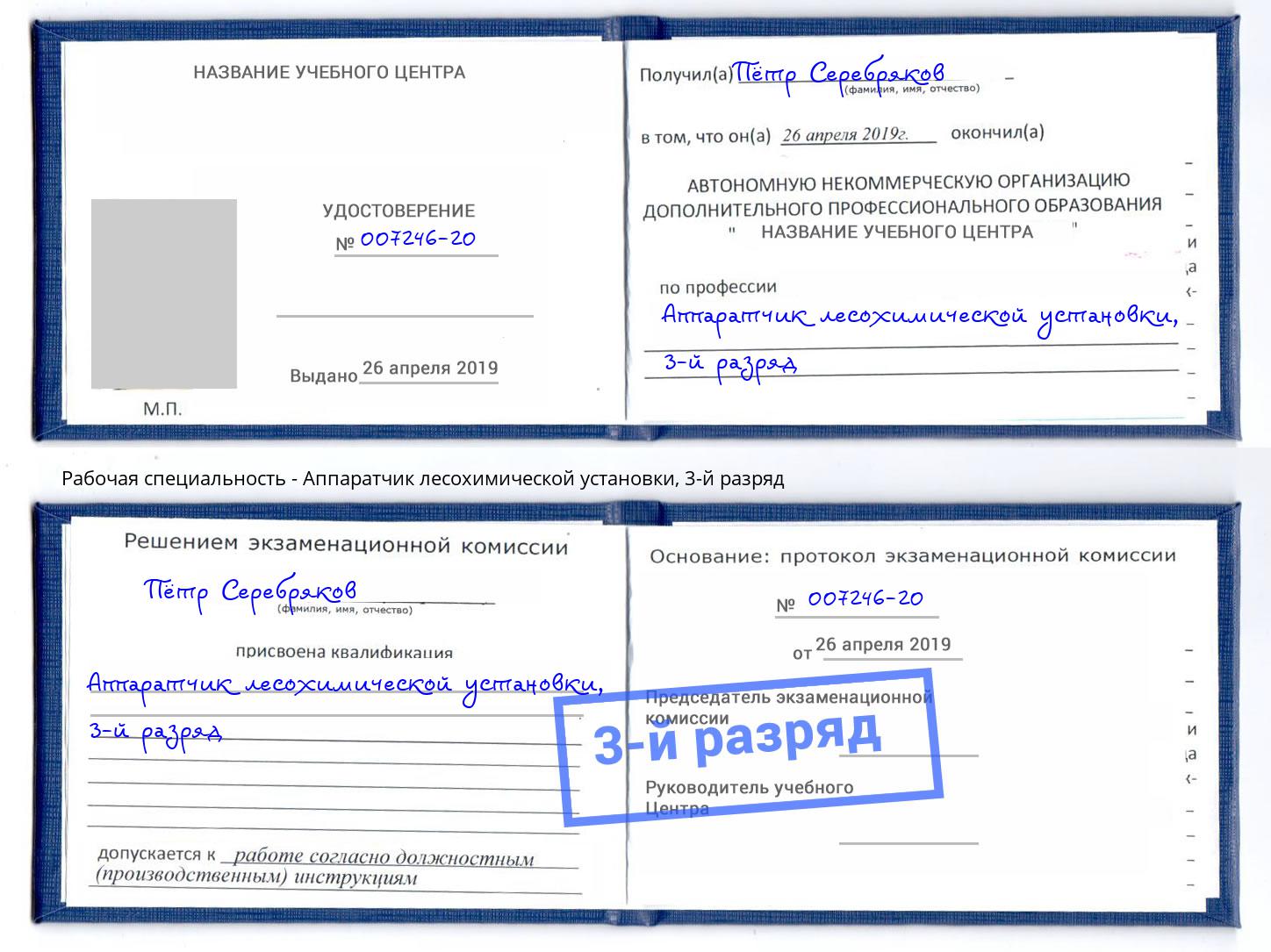 корочка 3-й разряд Аппаратчик лесохимической установки Россошь