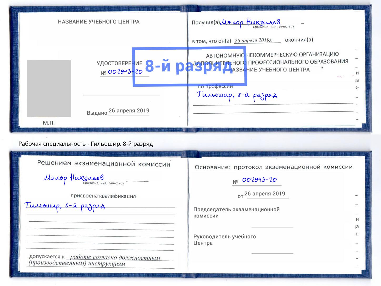 корочка 8-й разряд Гильошир Россошь