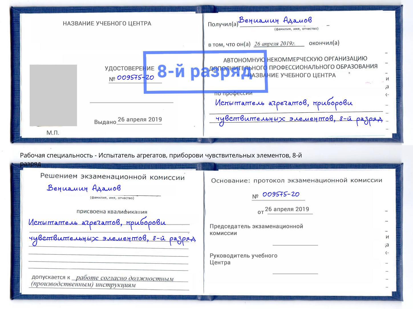 корочка 8-й разряд Испытатель агрегатов, приборови чувствительных элементов Россошь