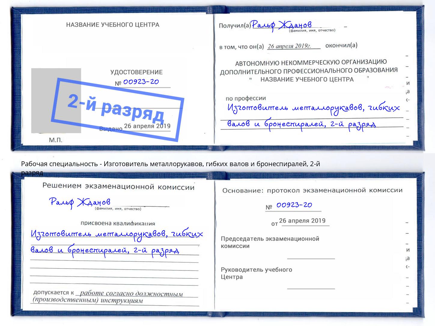 корочка 2-й разряд Изготовитель металлорукавов, гибких валов и бронеспиралей Россошь